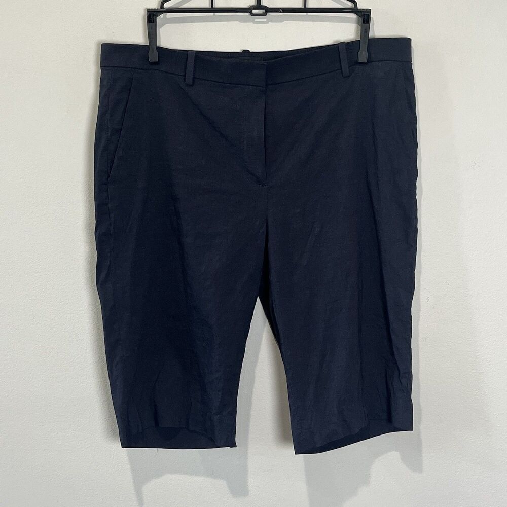 Theory Shorts Women’s 8 Treeca Navy‎ Blue Linen Blend Bermuda Resort Vacation